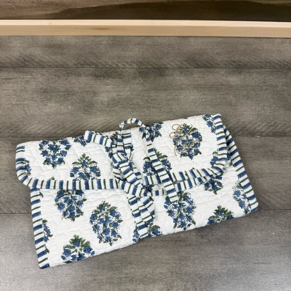 Mark & Graham Block Print Quilted Travel Jewelry Roll Up Storage Monogram “GJ”